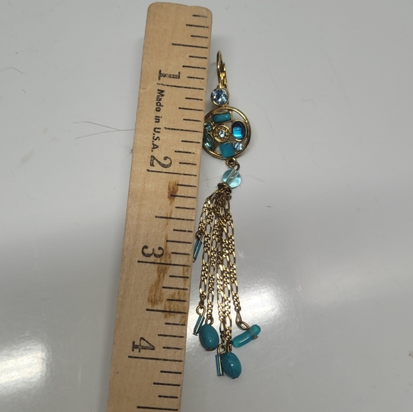 101 Bohemian Dangle 4" earrings gold tone blue beads - Picture 3 of 8